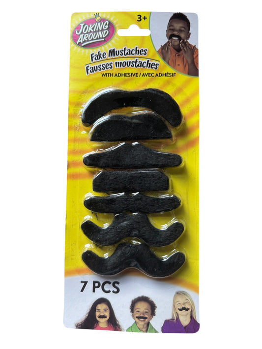 7 Pack Fake Costume Mustache Assortment Clip Strip