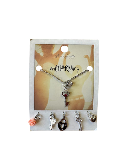 Encharming Silver Key Charm Necklace With Multiple Charms Clip Strip
