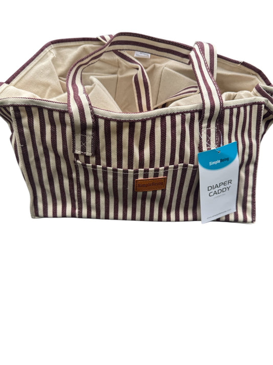 Simple Being Red Striped Large Organizer Canvas Tote Bag