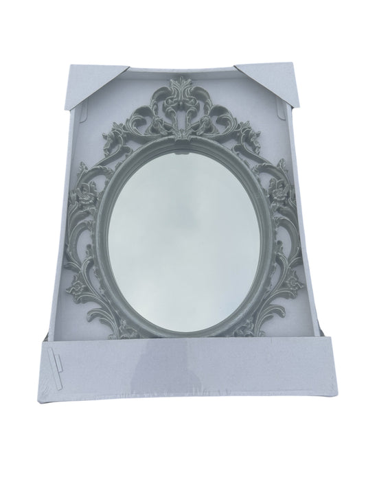 Ornate Grey Oval Mirror Home / Halloween Decor