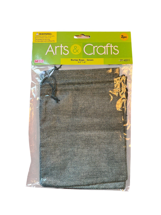 2 Piece 5.5 Inch x 8 Inch Burlap Bags in Green