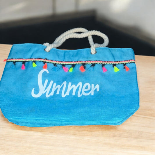 20"x 13" Colorful Zip Closure Summer Canvas Bag with Rope Handles