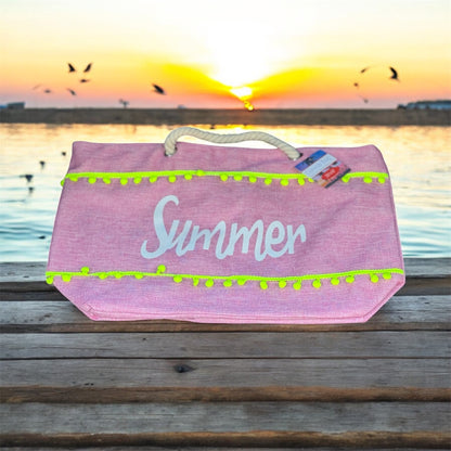 20"x 13" Colorful Zip Closure Summer Canvas Bag with Rope Handles