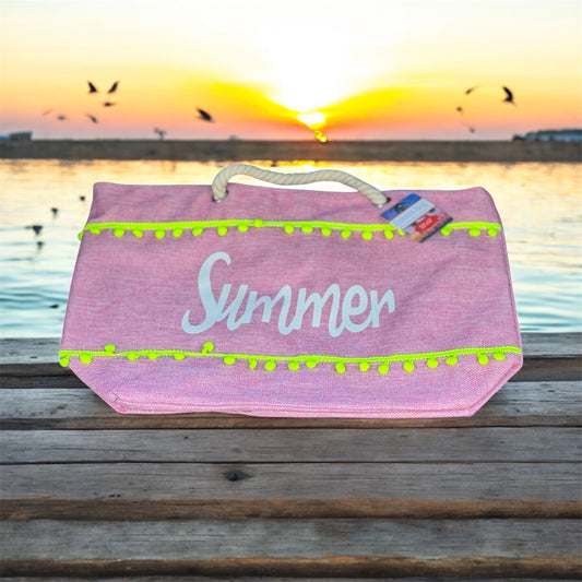 20"x 13" Colorful Zip Closure Summer Canvas Bag with Rope Handles