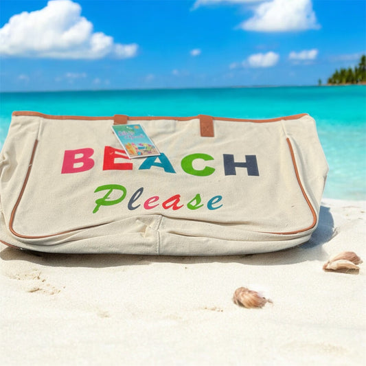 Large Canvas Beachy Tote Bag "First Class Beach" or "Beach Please"