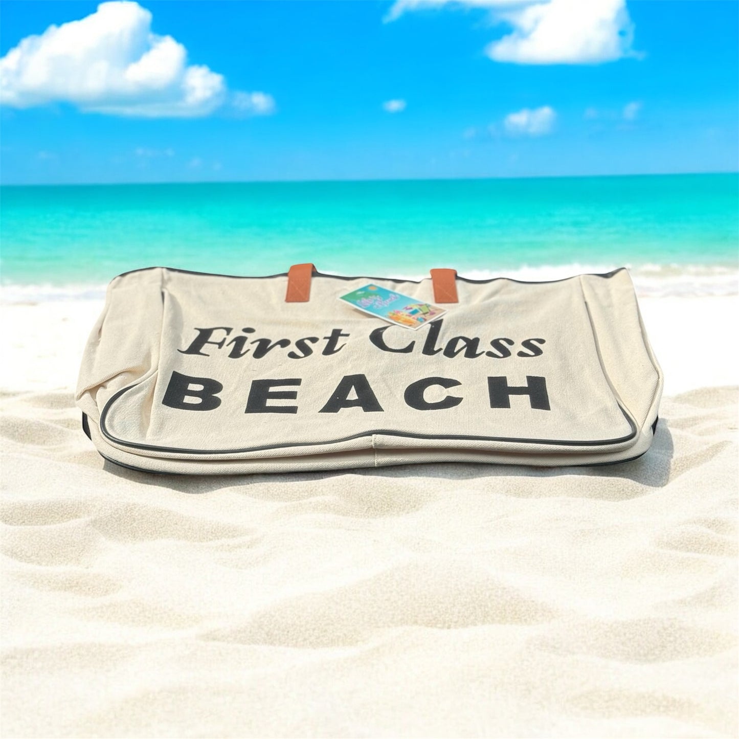 Large Canvas Beachy Tote Bag "First Class Beach" or "Beach Please"