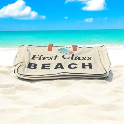 Large Canvas Beachy Tote Bag "First Class Beach" or "Beach Please"