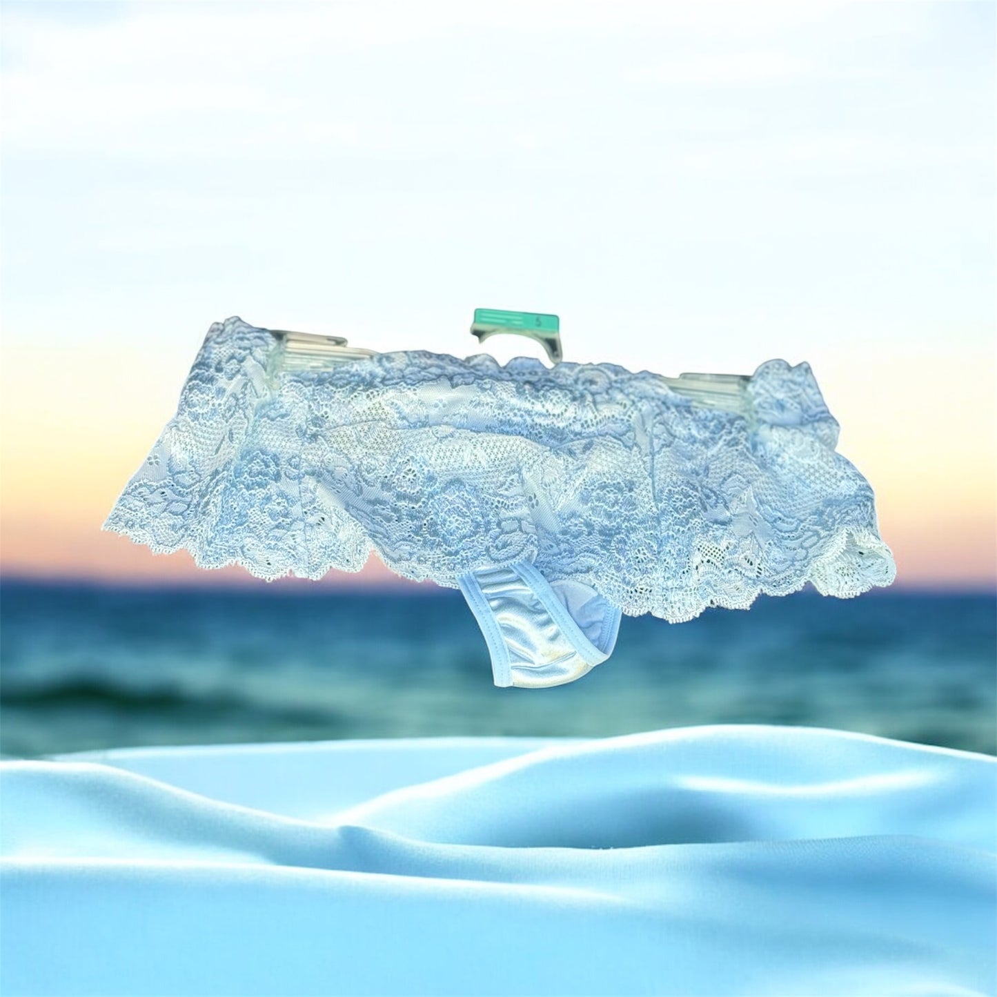 Light Blue Stretch Lace Underwear Thong Size 5