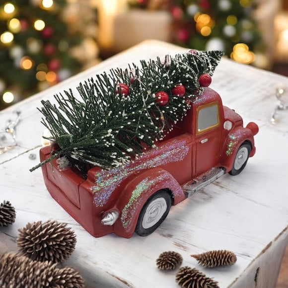 Touch Of Nature 7” LED Red Truck With Christmas Tree