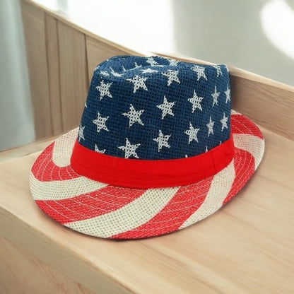 Stars And Stripes Patriotic Burlap Fedora Hat