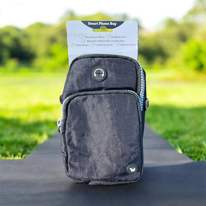 Triple-Pocket Crossbody Cell Phone Holder With Adjustable Carrying Strap