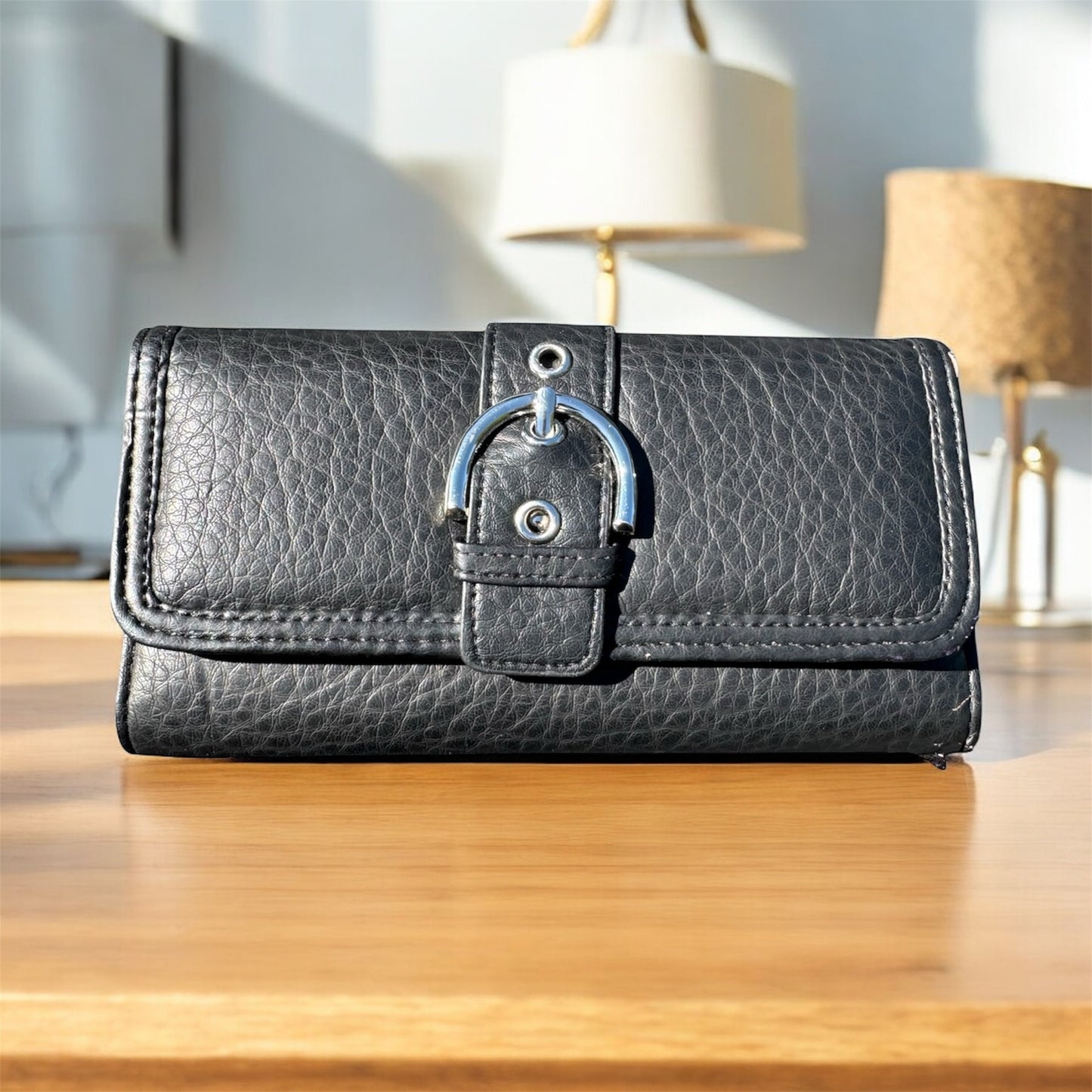 Black Flip Wallet With Silver Hardware