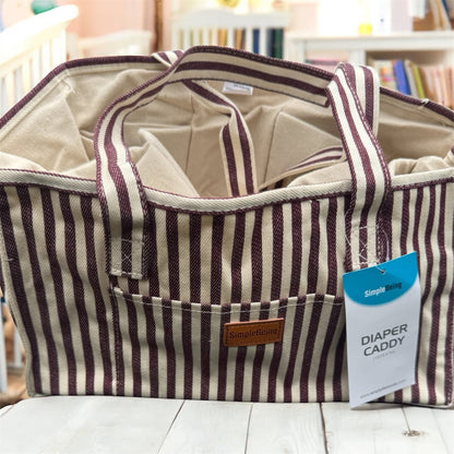 Simple Being Red Striped Large Organizer Canvas Tote Bag Caddy