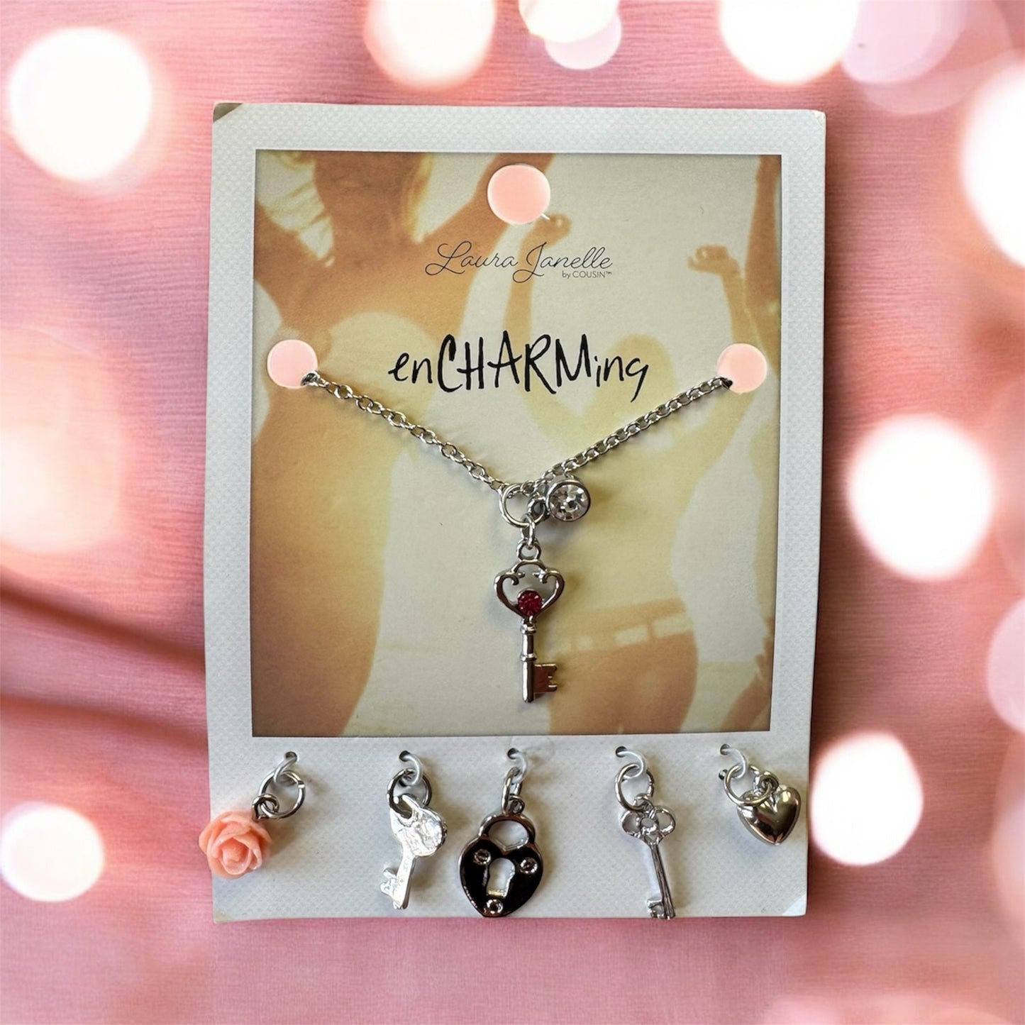 Encharming Silver Key Charm Necklace With Multiple Charms Clip Strip