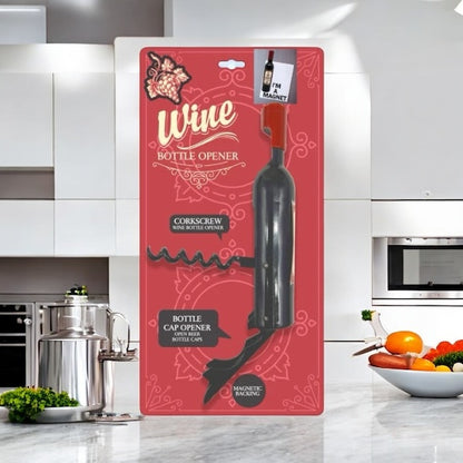 Wine Bottle Shaped Corkscrew And Can Opener Clip Strip