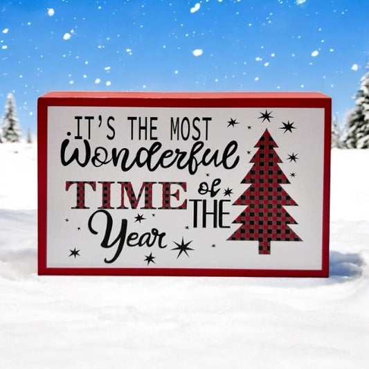 4" It's The Most Wonderful Time Of The Year Buffalo Checkered Plaid Print Table Accent