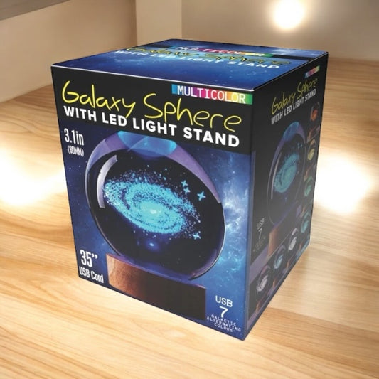 3D Galaxy Crystal Ball USB Powered Lamp With Colorful Changing Light And Wood Base