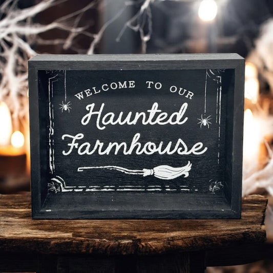Welcome To Our Haunted Farmhouse Black Shadow Box