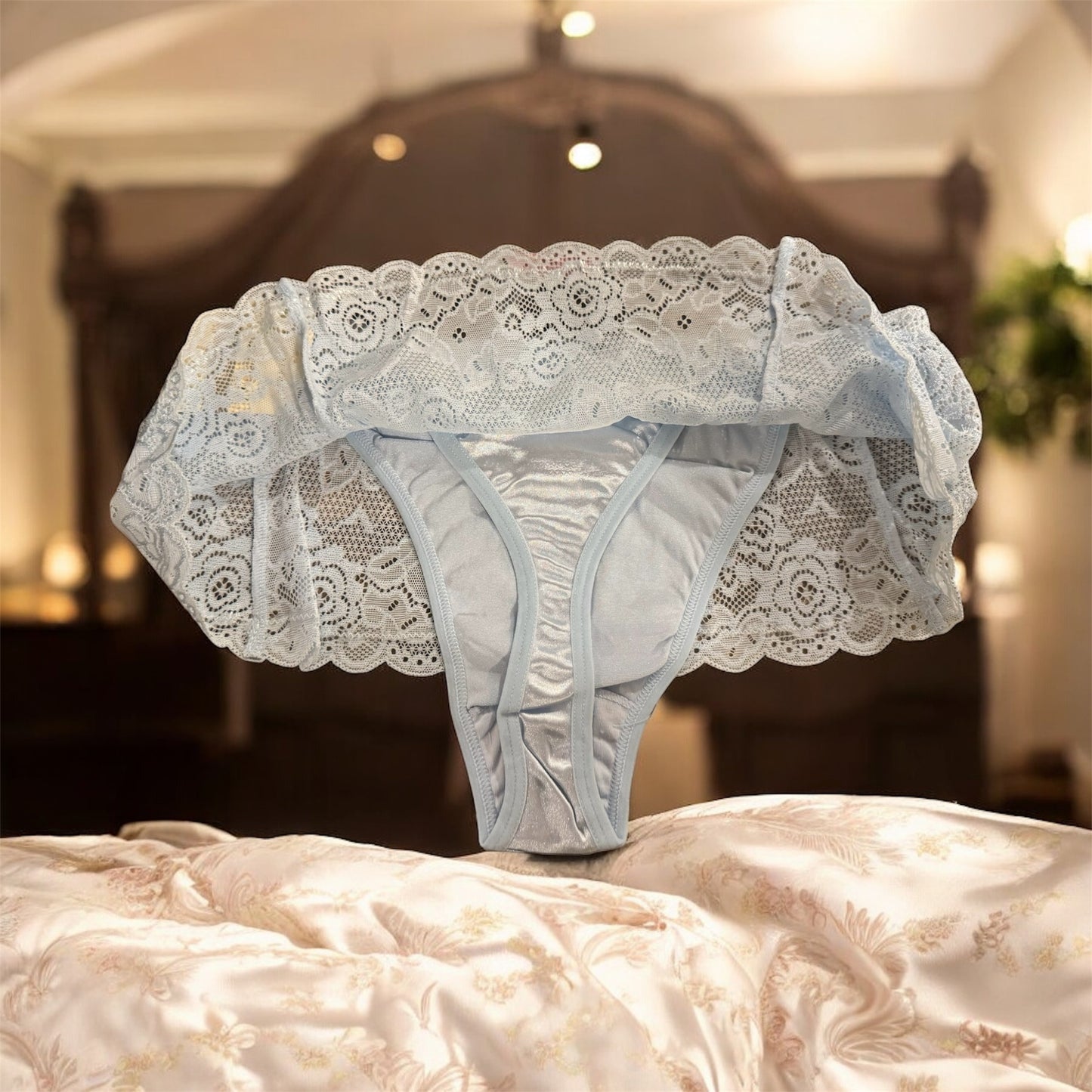 Light Blue Stretch Lace Underwear Thong Size 5