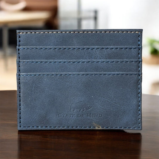 Vegan Leather Slim Fit Card Wallet In Blue