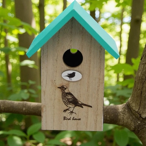Green Bird House Feeder with Side Door Latch