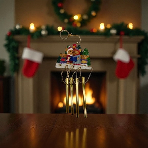 Family Of Four Bears Singing Christmas Carols 4-Tube 6" Mini Chime