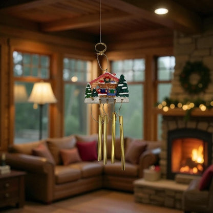 Bears Singing Christmas Carols in Front of House 4-Tube 6" Mini Chime