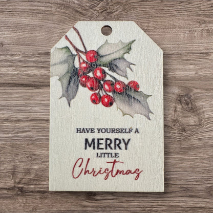 Assorted Holiday Sayings On Wood Christmas Ornaments With String Group 2